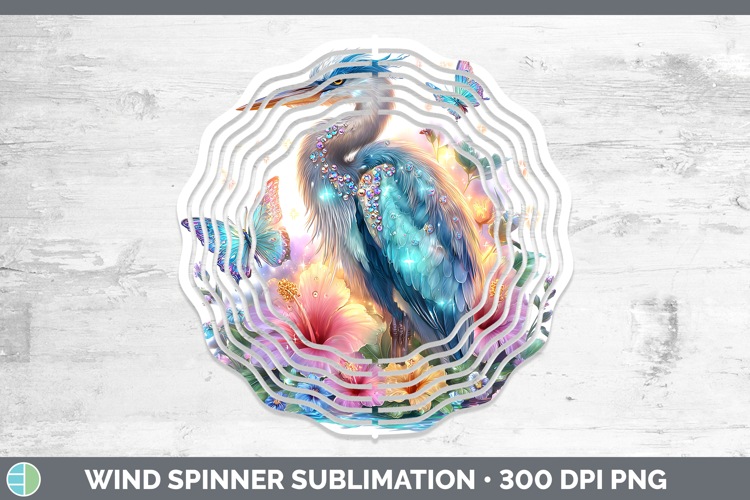 Birds 01 Floral Summer Great Blue Heron Wind Spinner Sublima