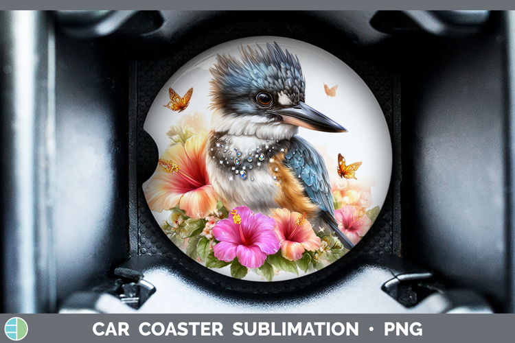 Birds 01 Floral Summer Kingfisher Car Coaster Sublimation D