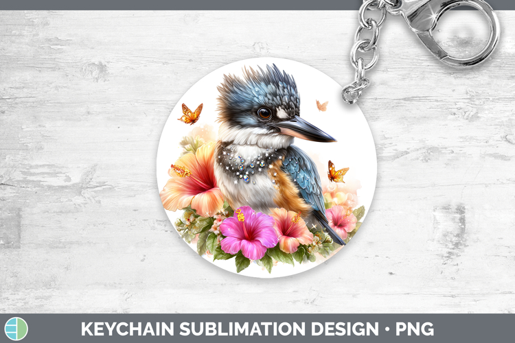 Birds 01 Floral Summer Kingfisher Keychain Sublimation Keyri