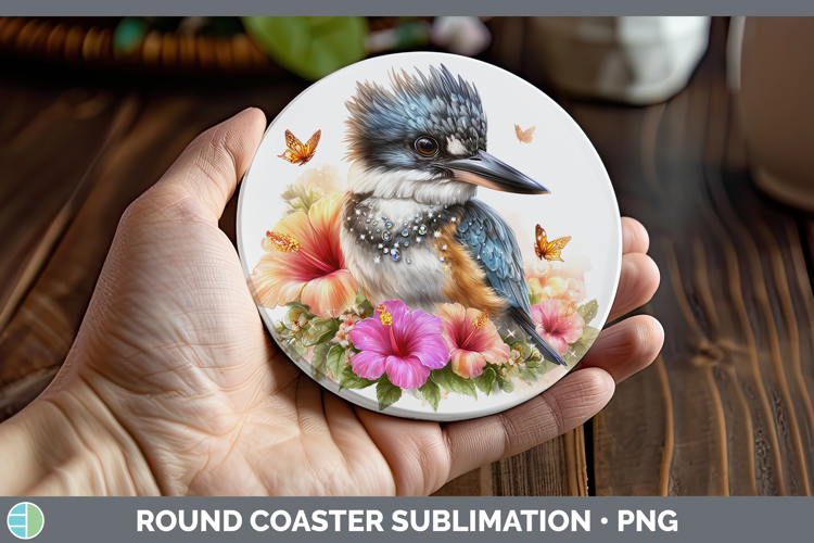 Birds 01 Floral Summer Kingfisher Round Coaster Sublimation