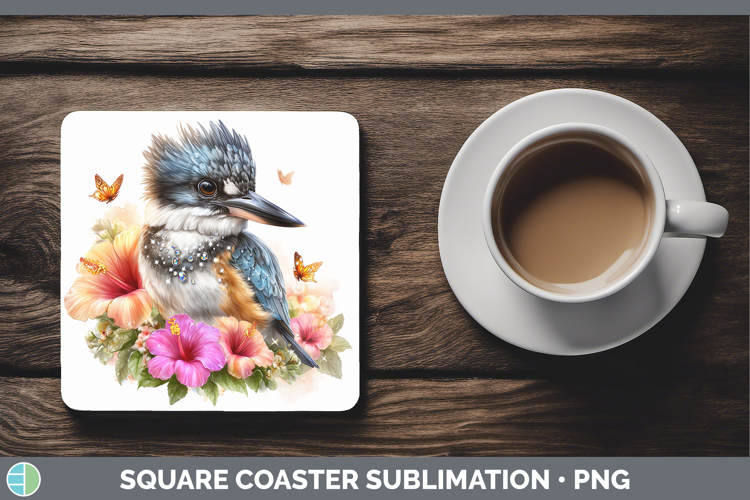 Birds 01 Floral Summer Kingfisher Square Coaster Sublimation