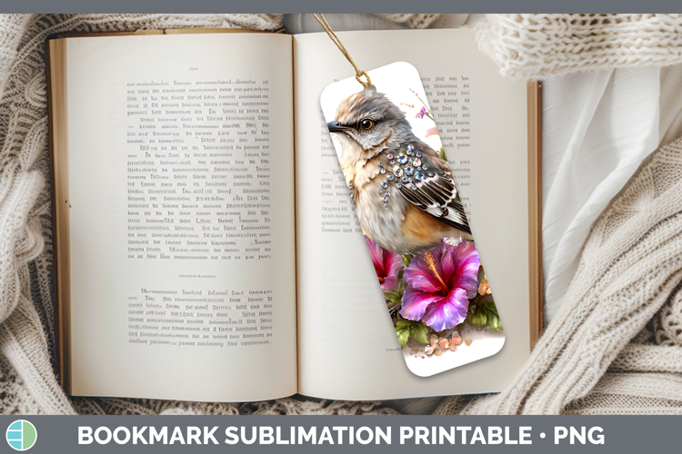 Birds 01 Floral Summer Mockingbird Bookmark Sublimation Prin