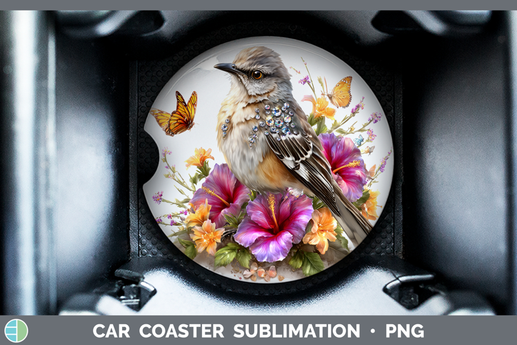Birds 01 Floral Summer Mockingbird Car Coaster Sublimation