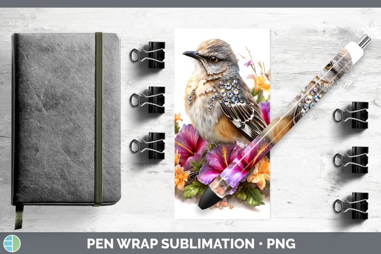 Birds 01 Floral Summer Mockingbird Pen Wrap Sublimation Pen