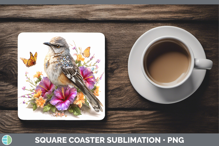 Birds 01 Floral Summer Mockingbird Square Coaster Sublimatio