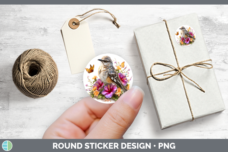 Birds 01 Floral Summer Mockingbird Stickers | Round Labels D