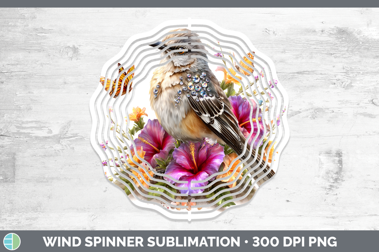 Birds 01 Floral Summer Mockingbird Wind Spinner Sublimation