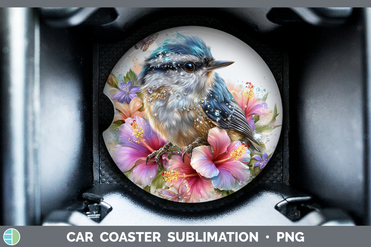 Birds 01 Floral Summer Nuthatch Car Coaster Sublimation Des