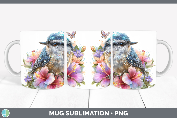 Birds 01 Floral Summer Nuthatch Mug Wrap Sublimation Coffee