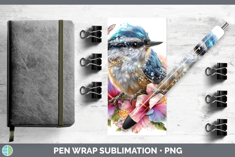 Birds 01 Floral Summer Nuthatch Pen Wrap Sublimation Pen Des