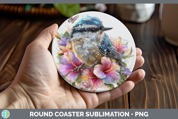 Birds 01 Floral Summer Nuthatch Round Coaster Sublimation Co
