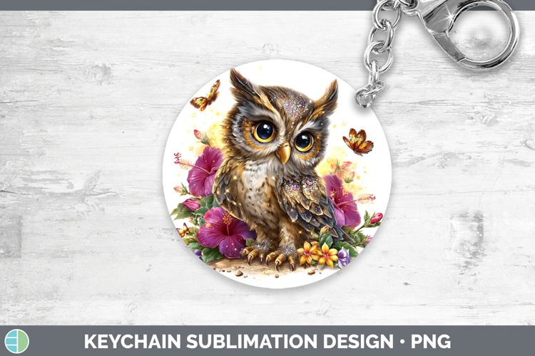 Birds 01 Floral Summer Owl Keychain Sublimation Keyring Desi