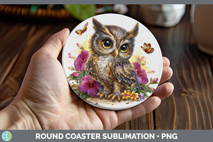 Birds 01 Floral Summer Owl Round Coaster Sublimation Coaster