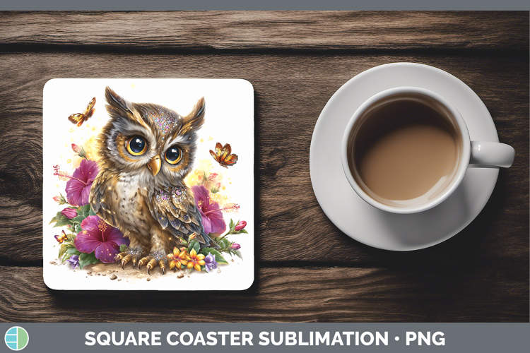 Birds 01 Floral Summer Owl Square Coaster Sublimation Coaste