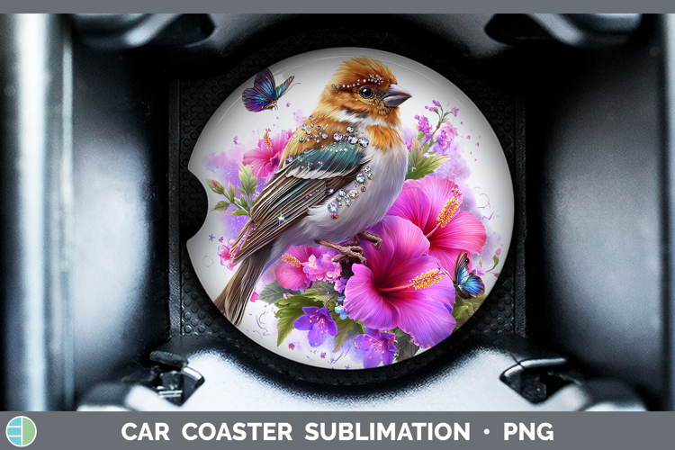 Birds 01 Floral Summer Pine Grosbeak Car Coaster Sublimation