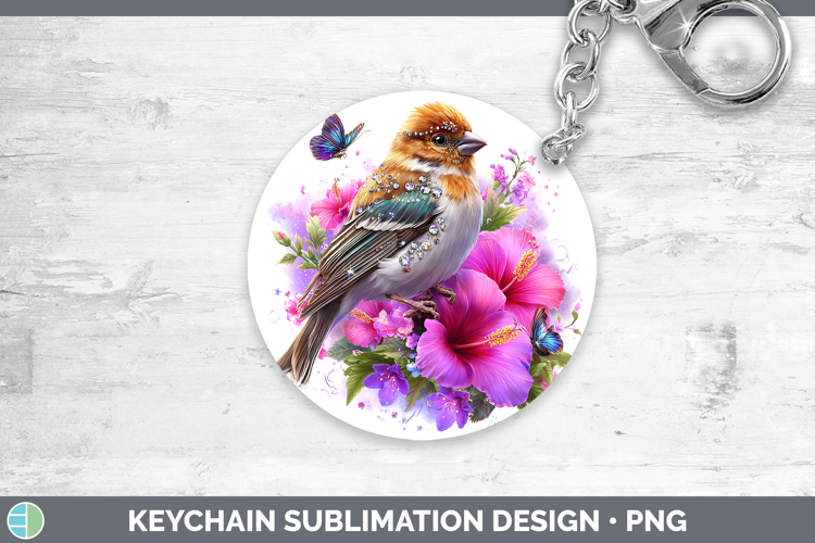 Birds 01 Floral Summer Pine Grosbeak Keychain Sublimation Ke
