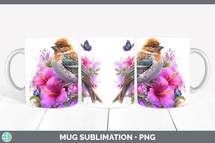 Birds 01 Floral Summer Pine Grosbeak Mug Wrap Sublimation Co