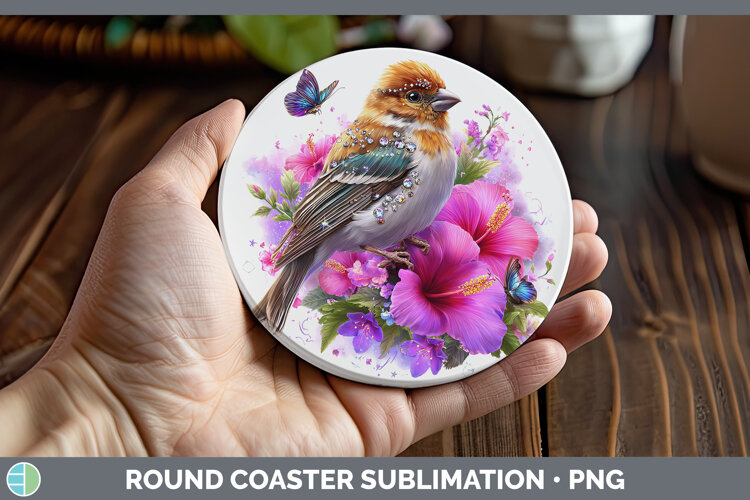 GorgeousBirds 01 Floral Summer Round Coaster design.
