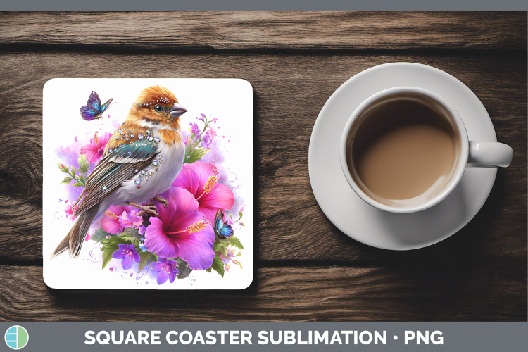 Birds 01 Floral Summer Pine Grosbeak Square Coaster Sublimat