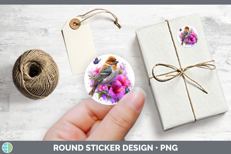 Birds 01 Floral Summer Pine Grosbeak Stickers | Round Labels
