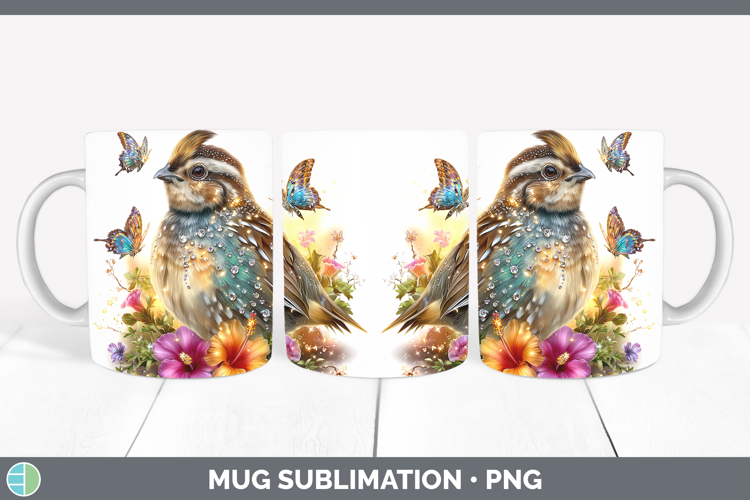 Birds 01 Floral Summer Quail Mug Wrap Sublimation Coffee Cup