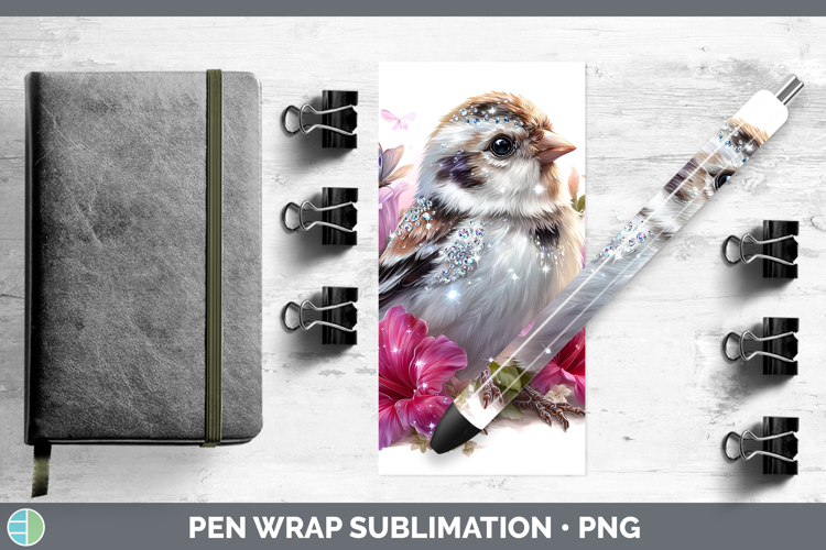 Birds 01 Floral Summer Snow Bunting Pen Wrap Sublimation Pen