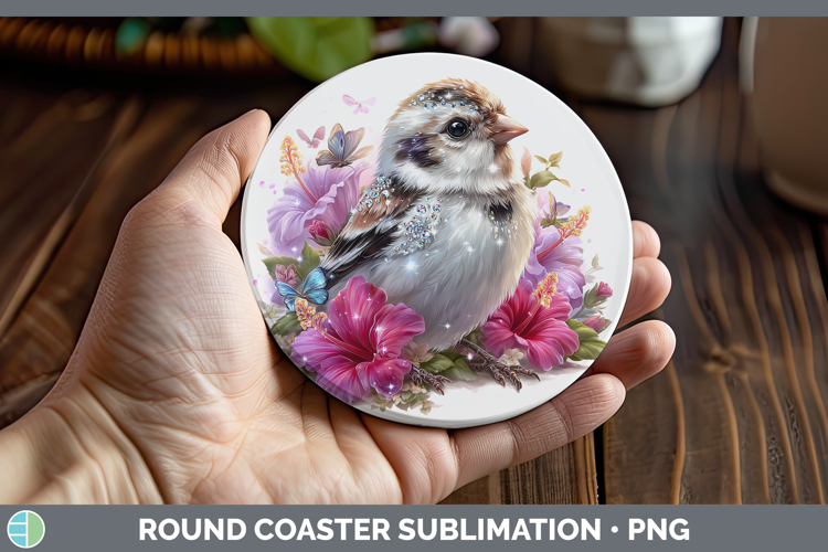 Birds 01 Floral Summer Snow Bunting Round Coaster Sublimatio