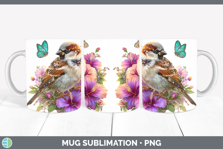 Birds 01 Floral Summer Sparrow Mug Wrap Sublimation Coffee C