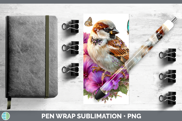 Birds 01 Floral Summer Sparrow Pen Wrap Sublimation Pen Desi