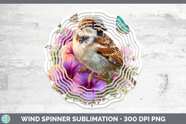Birds 01 Floral Summer Sparrow Wind Spinner Sublimation Spin