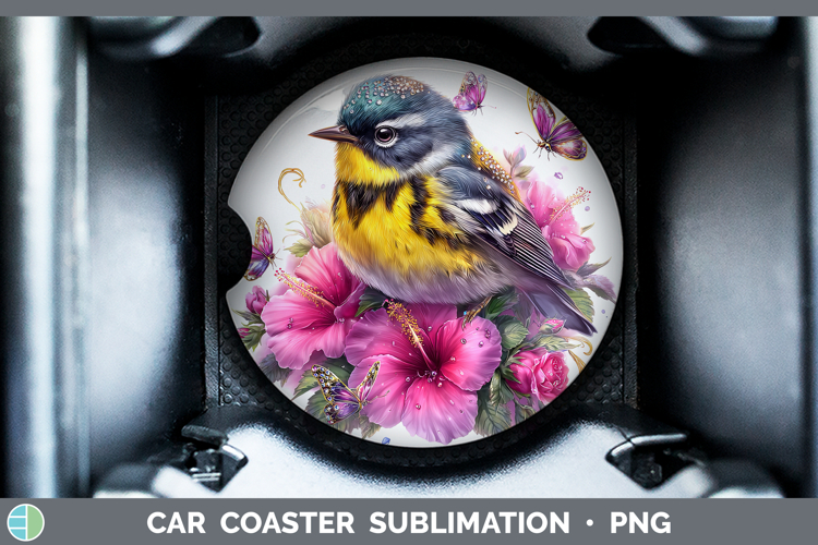 Birds 01 Floral Summer Warbler Car Coaster Sublimation Desi