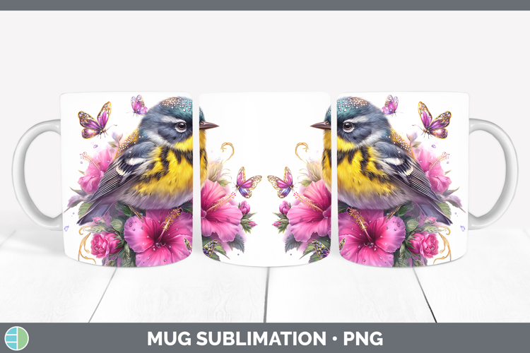 Birds 01 Floral Summer Warbler Mug Wrap Sublimation Coffee C