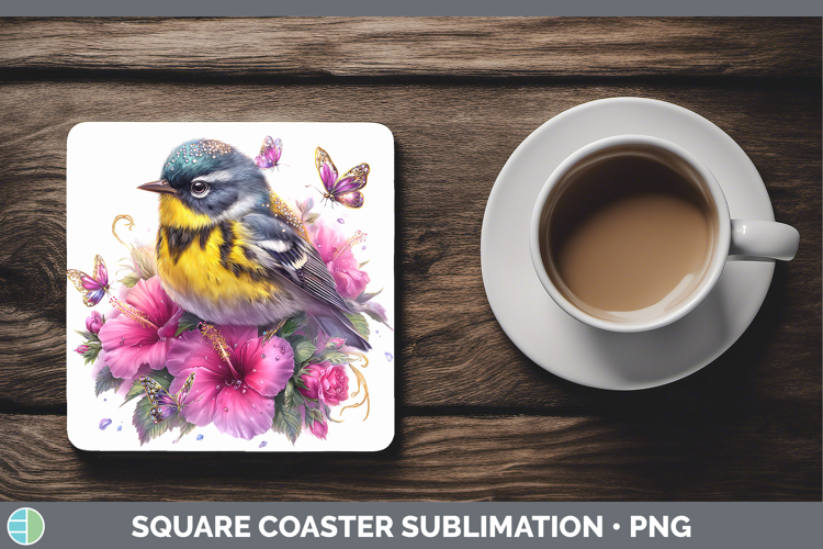 Birds 01 Floral Summer Warbler Square Coaster Sublimation Co