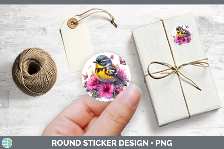 Birds 01 Floral Summer Warbler Stickers | Round Labels Desig