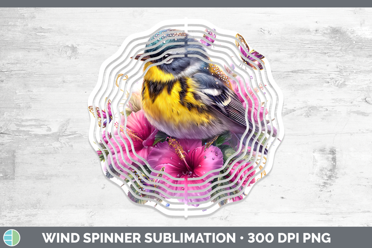 Birds 01 Floral Summer Warbler Wind Spinner Sublimation Spin