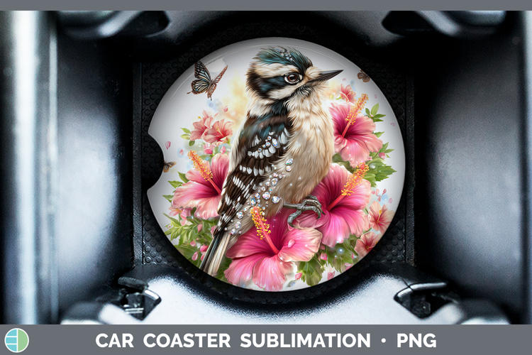 Birds 01 Floral Summer Woodpecker Downy Car Coaster Sublimat