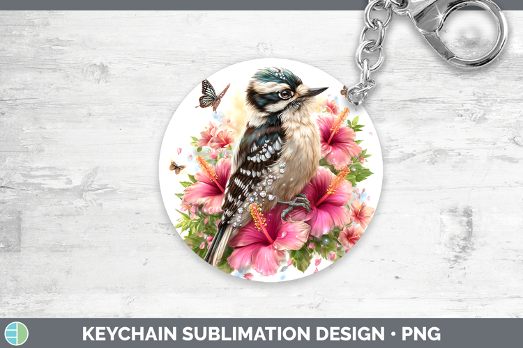 Birds 01 Floral Summer Woodpecker Downy Keychain Sublimation