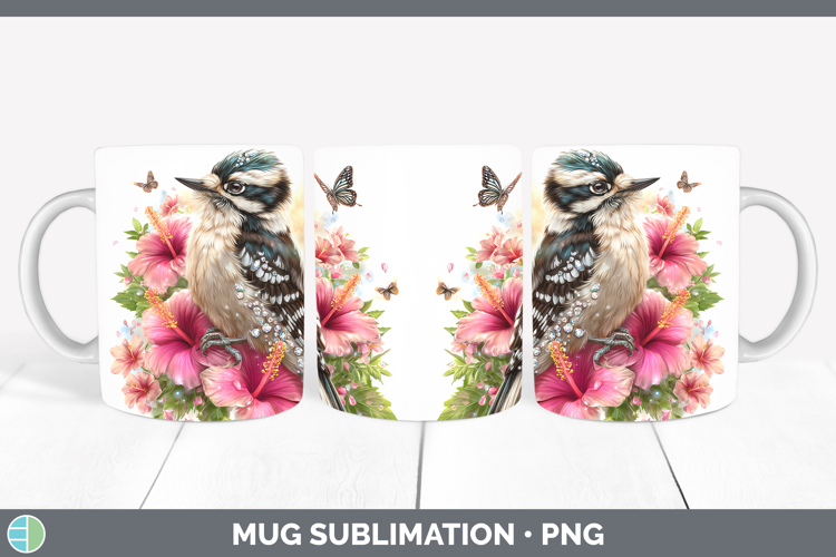 Birds 01 Floral Summer Woodpecker Downy Mug Wrap Sublimation