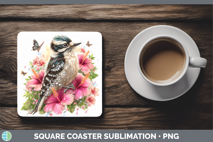 Birds 01 Floral Summer Woodpecker Downy Square Coaster Subli