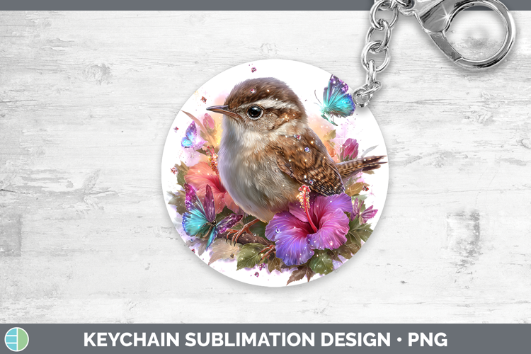 Birds 01 Floral Summer Wren Keychain Sublimation Keyring Des