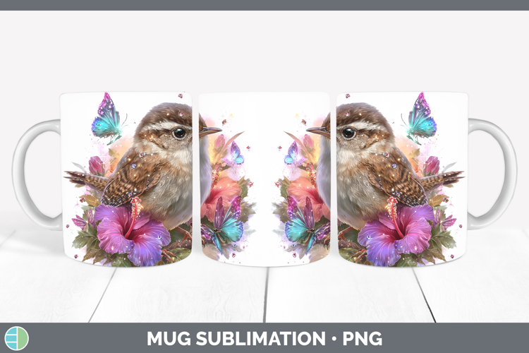 Birds 01 Floral Summer Wren Mug Wrap Sublimation Coffee Cup