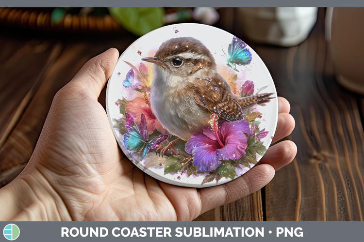 Birds 01 Floral Summer Wren Round Coaster Sublimation Coaste