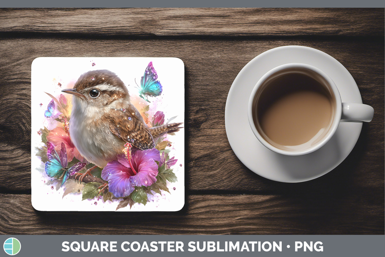 Birds 01 Floral Summer Wren Square Coaster Sublimation Coast