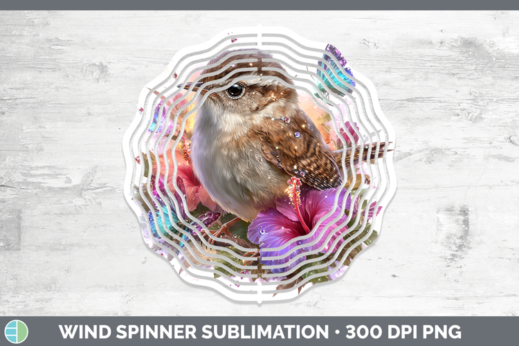 Birds 01 Floral Summer Wren Wind Spinner Sublimation Spinner