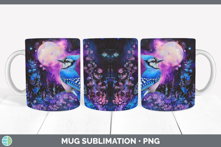 Birds 01 Galaxy Blue Jay Mug Wrap Sublimation Coffee Cup Des