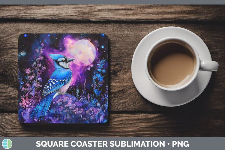 Birds 01 Galaxy Blue Jay Square Coaster Sublimation Coaster