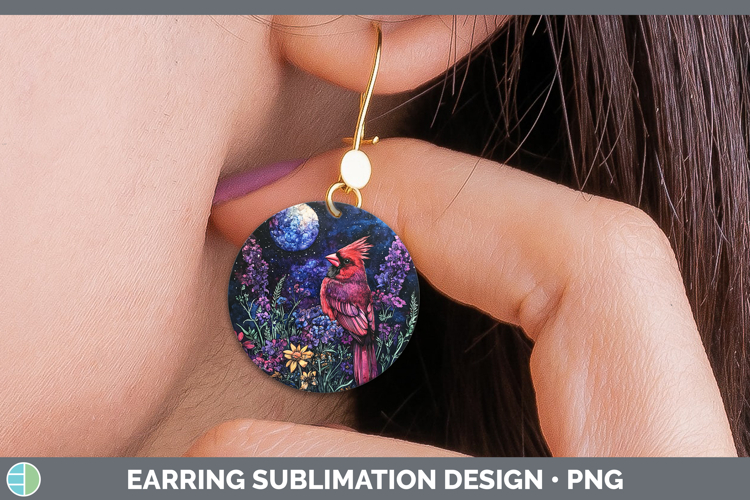 Birds 01 Galaxy Cardinal Round Earrings Sublimation Earrings
