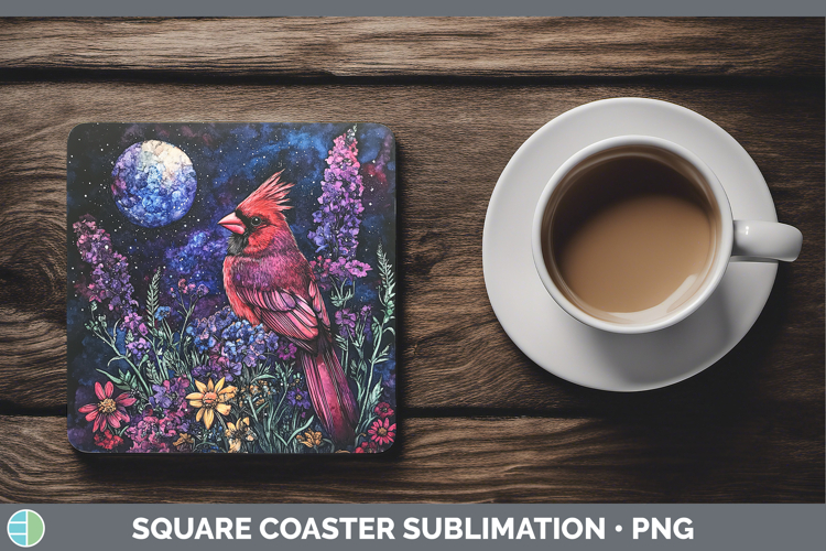 Birds 01 Galaxy Cardinal Square Coaster Sublimation Coaster