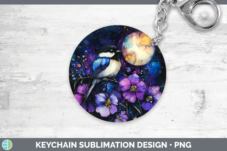 Birds 01 Galaxy Chickadee Keychain Sublimation Keyring Desig