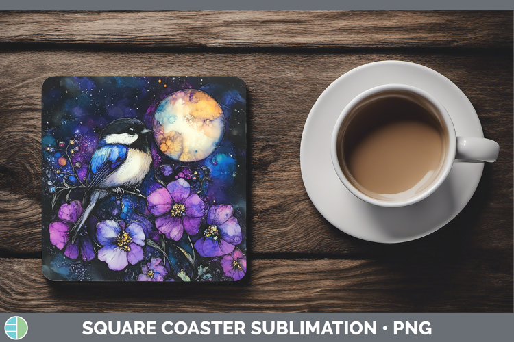 Birds 01 Galaxy Chickadee Square Coaster Sublimation Coaster